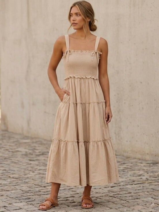 Jaquie the label Dresses & Skirts - ✨Jacquie the Label Tan Tiered Sundress – Women’s Medium